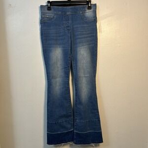 Coco Carmen Jeans Women Wide Leg Fray Hem Pull On Stretch Denim Pants 6323